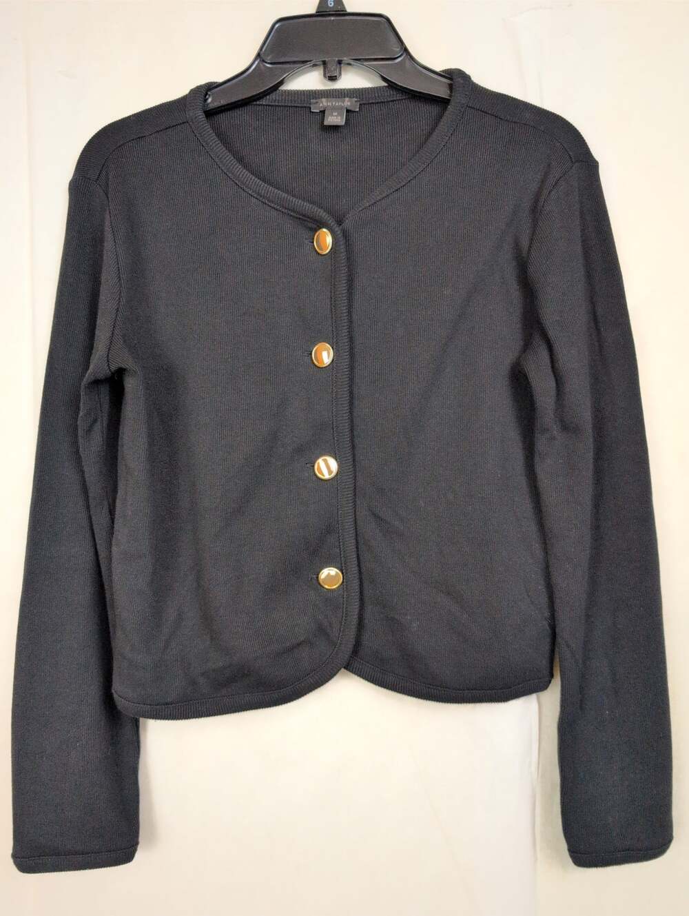Ann Taylor ribbed gold button cardigan sweater Sm petite Black Preppy Old Money